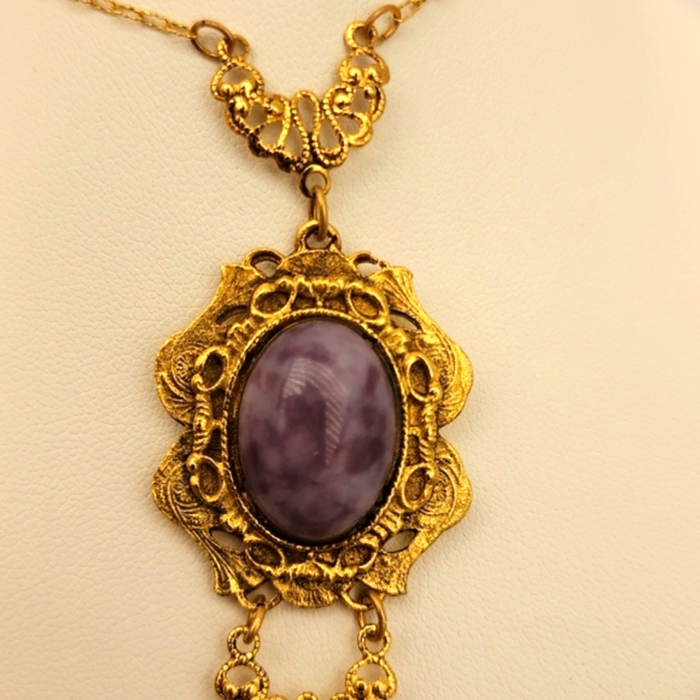 Gold Glit & Purple Victorian Paperclip Necklace - Picture 4 of 9
